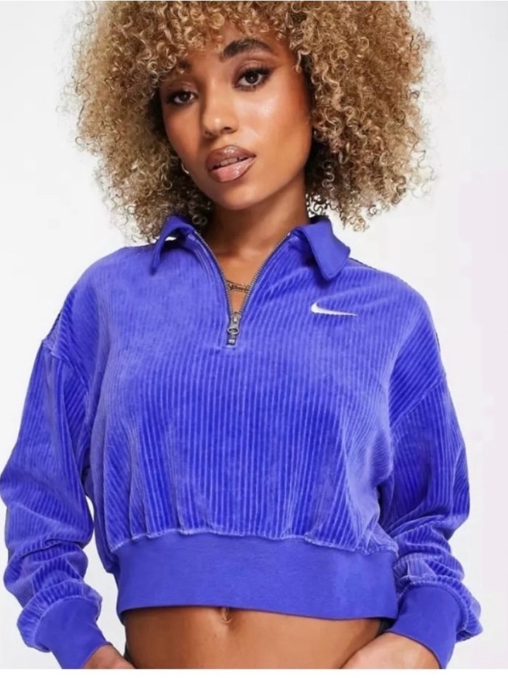 Nike Purple Corduroy Cropped Quarter-Zip Pullover